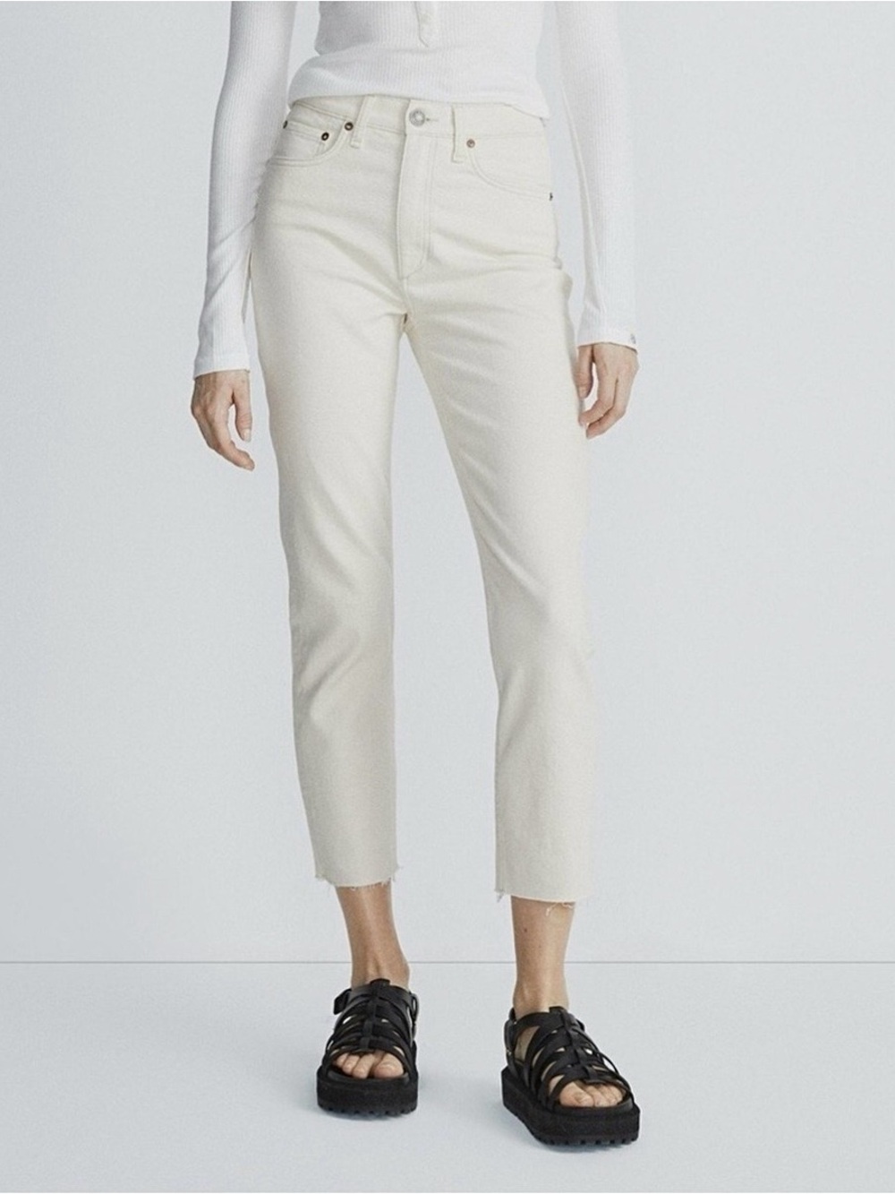 rag & bone Wren High Rise Slim Straight Jeans in Ecru